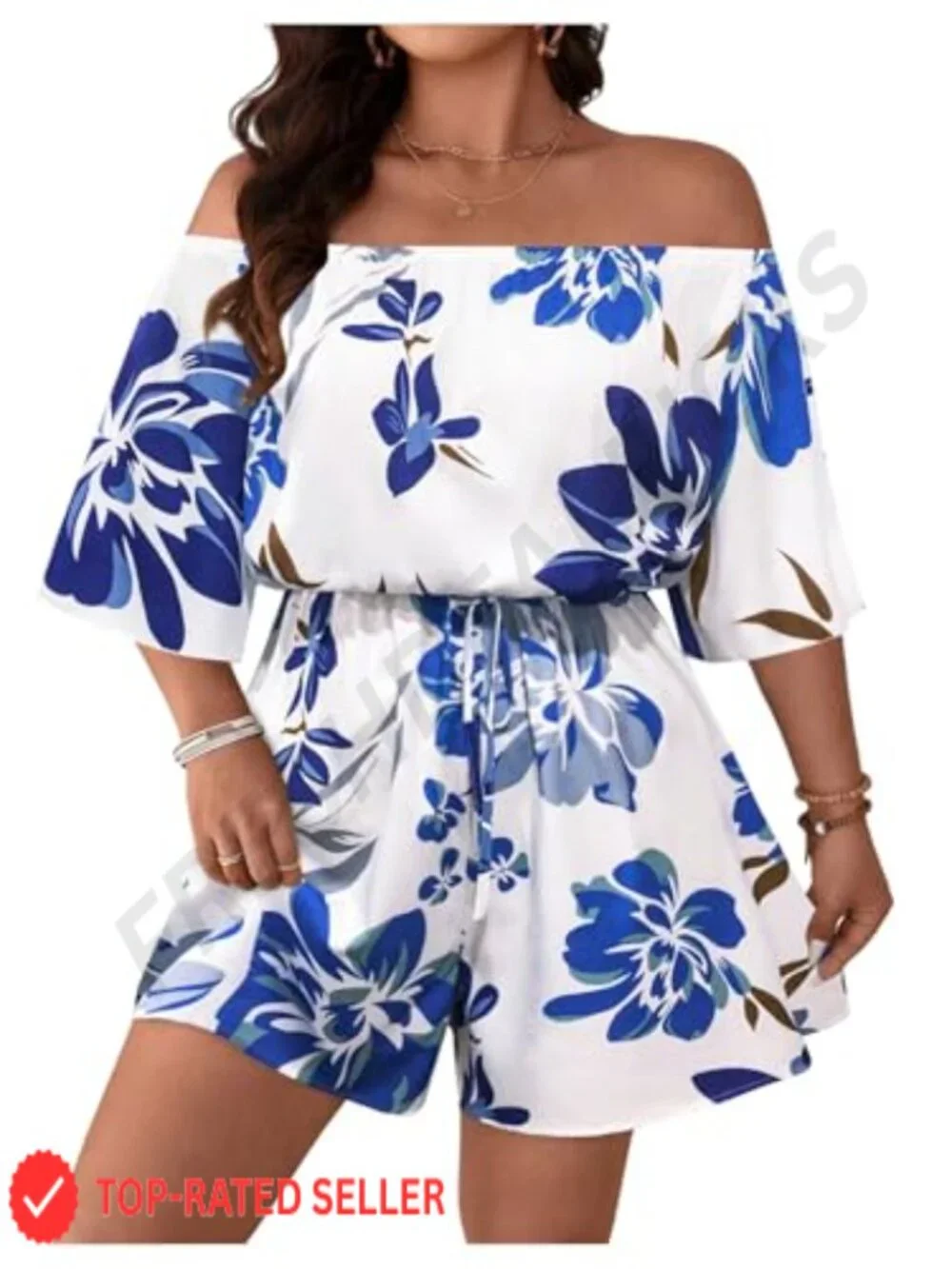 Plus Size Floral Off Shoulder Romper Wide Leg Short Jumpsuit Vacation